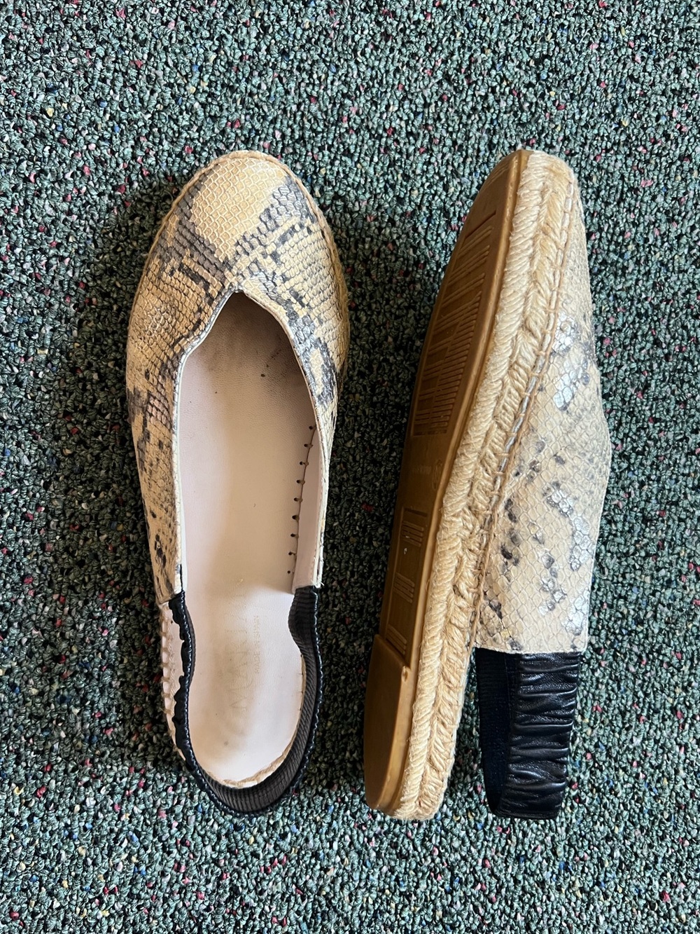 Snake Print V Toe Box Leather Sling back Espadrille Ballet Flat Loafer Shoes 8